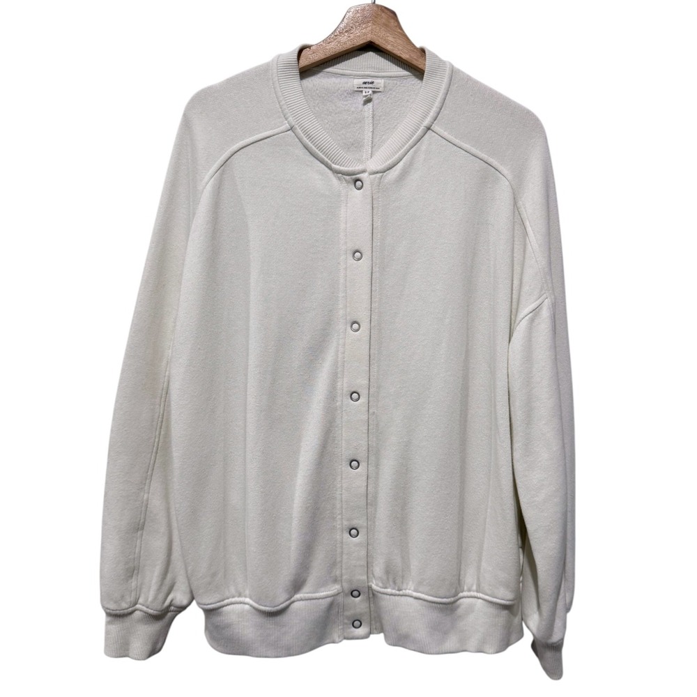 Aerie Cardi Bomber Fleece Sweatshirt Oversized Women Sz S White Boho Sweater